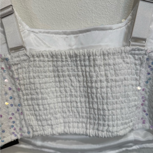 Made in NYC Sequin Mesh Crop Top Blue Y2K Stretch Smocked - Picture 4 of 8